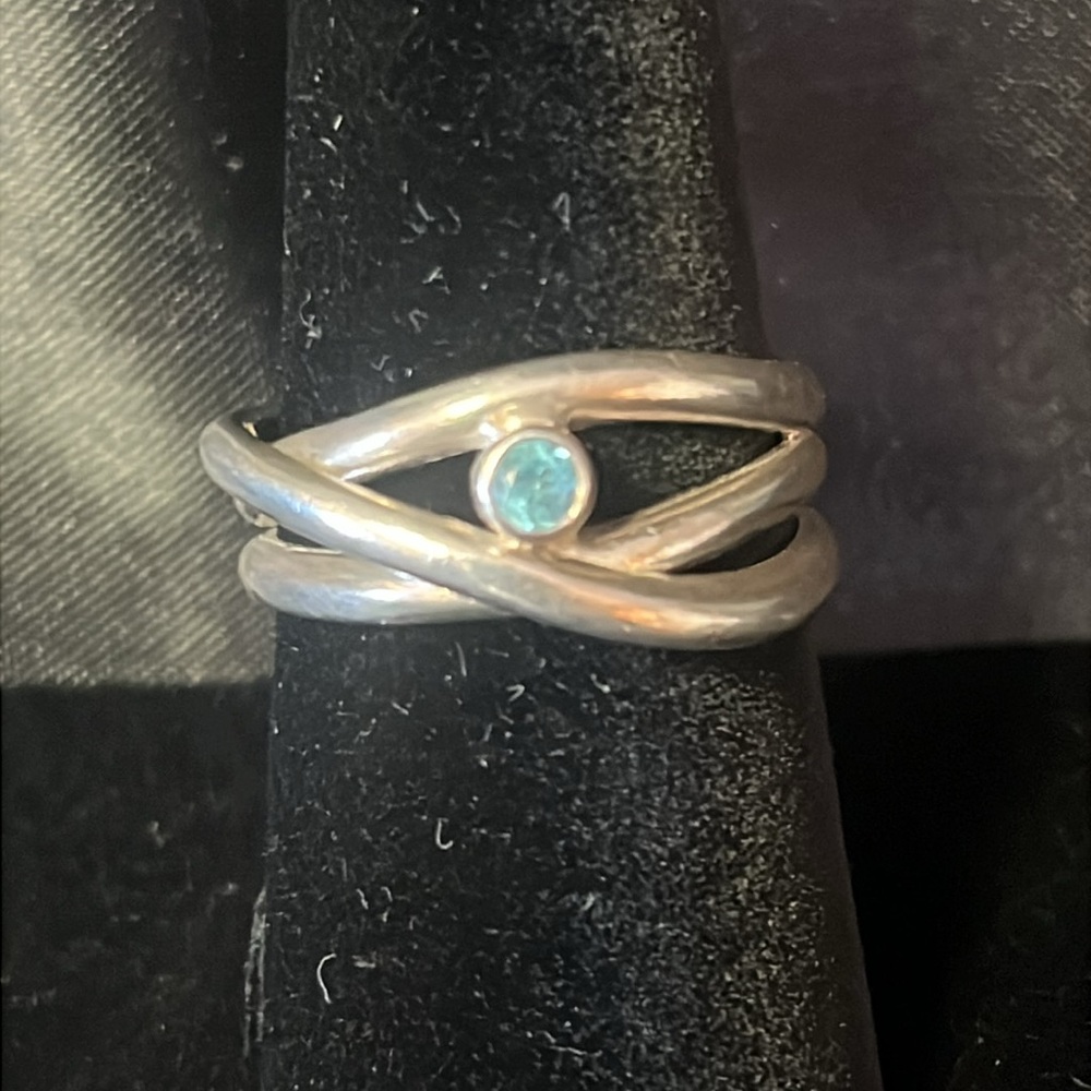 Sterling Silver 925 Wrap Ring With Blue Gemstone